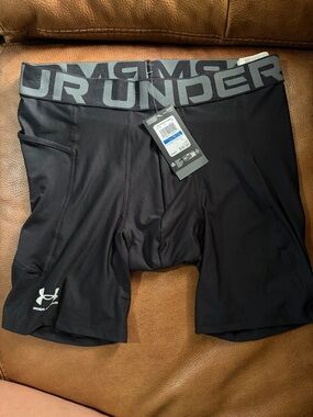 Under Armour Men’s Black Athletic Compression Shorts with Gray Logo Waistband